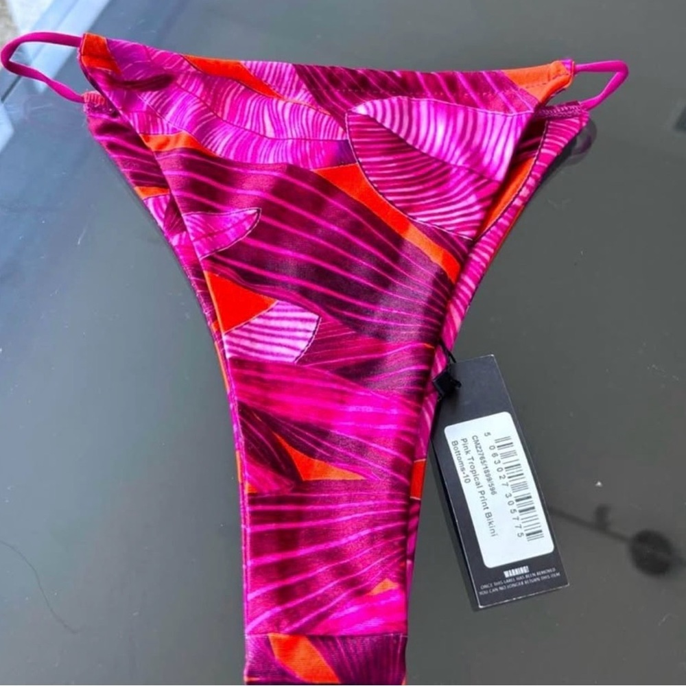Pink Tropical Print Triangle Bikini - Women's Swim Bottom Thong - Picture 2 of 2